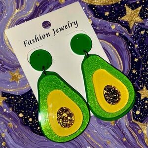 Layered Acrylic Glitter Avocado Kitsch Earrings